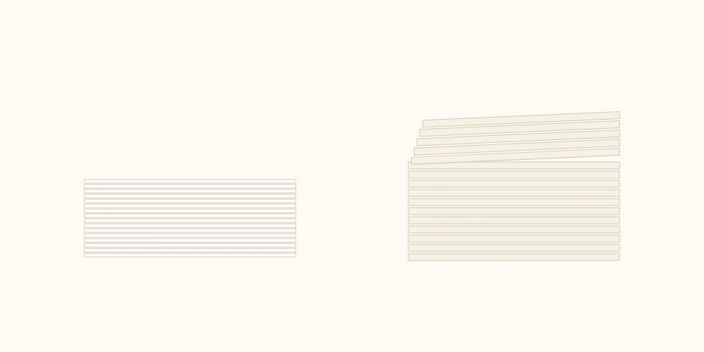 Cross-section comparison of sixteen layers of thin paper and sixteen layers of thick paper