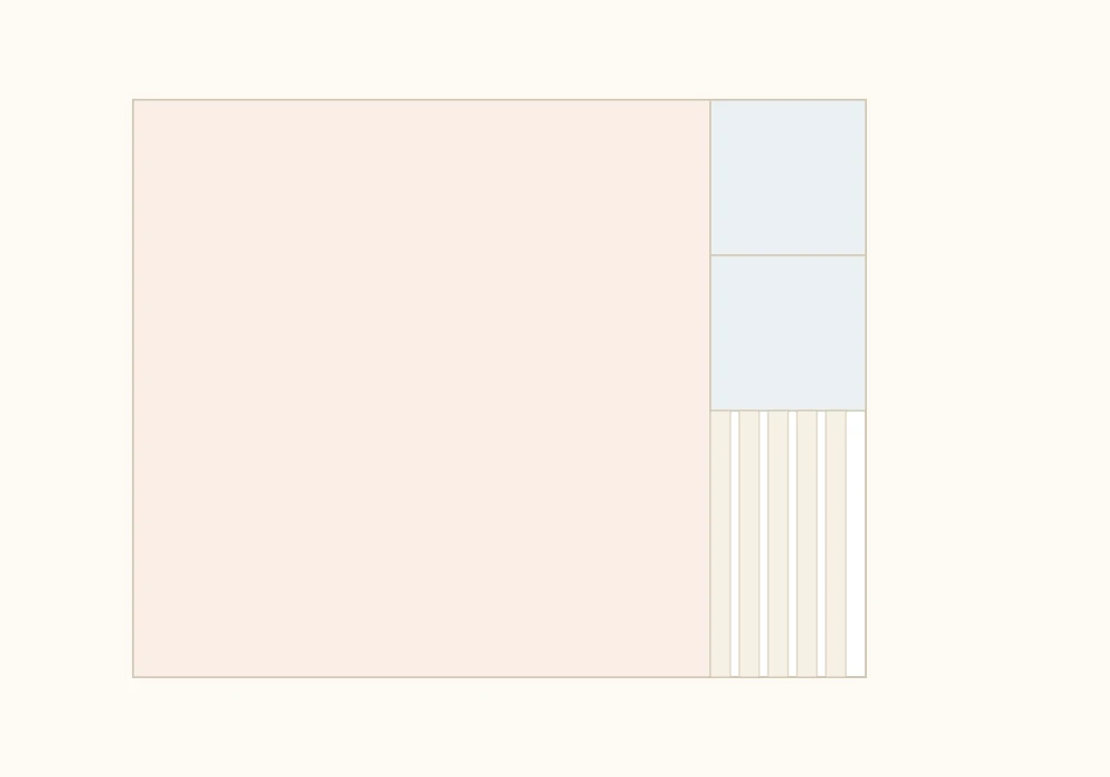Diagram of an A4 sheet divided into one large square, two small squares, and thin strips