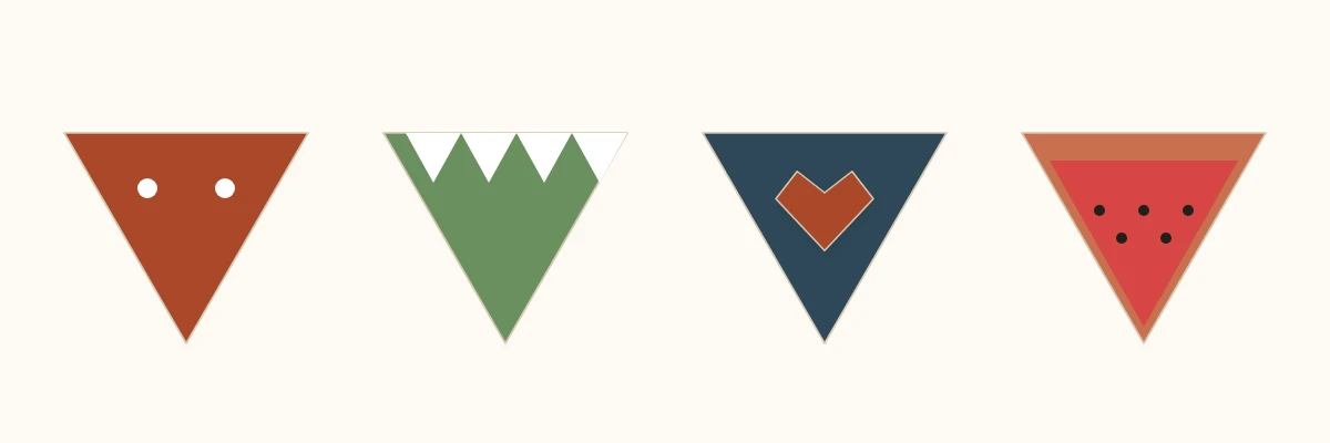 Four corner bookmarks with different decorations on the same triangular base