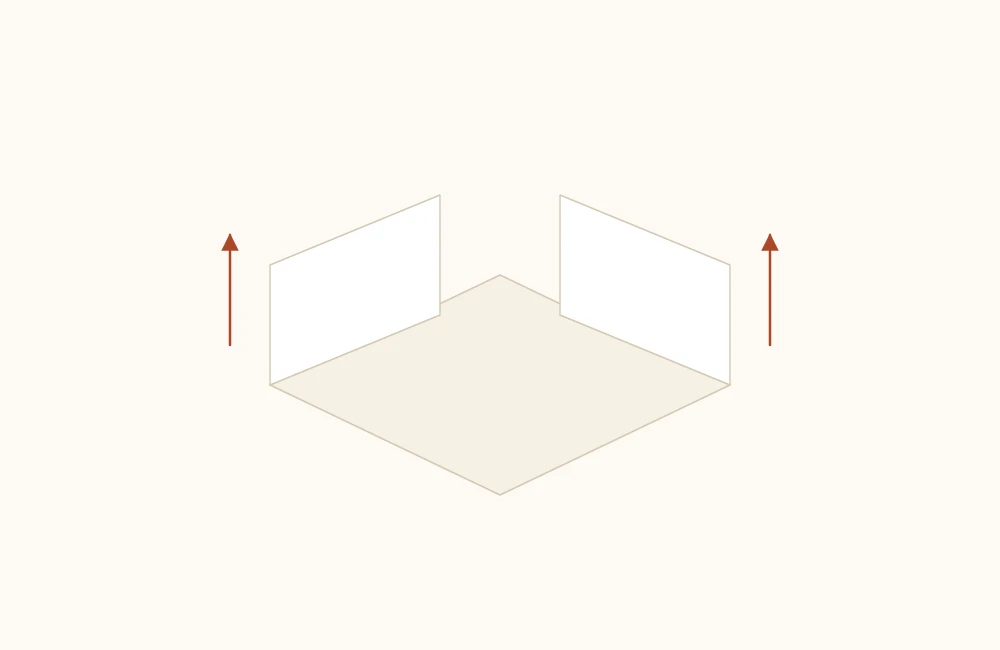Paper with two walls being lifted at a right angle to the square base