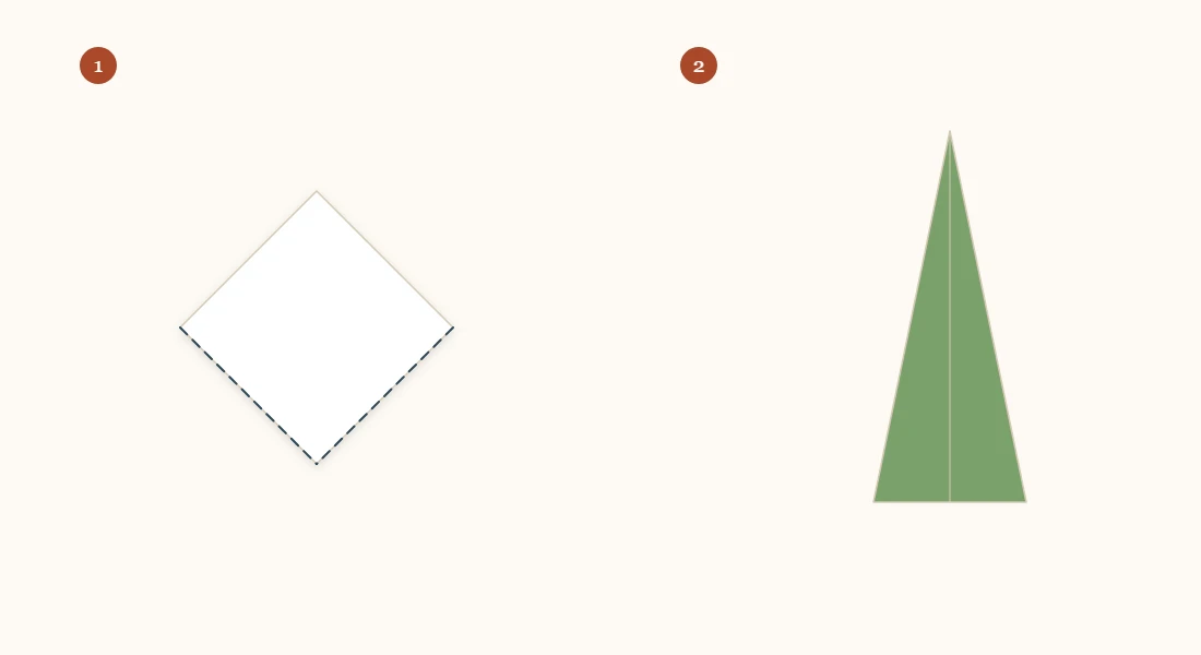 A preliminary base with its edges folded to the center and, beside it, the tapered model