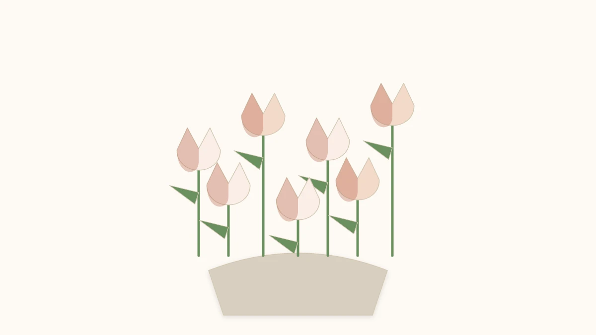 A bouquet of origami tulips at different heights in a light ceramic vase