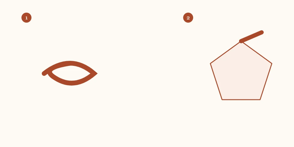 Paper strip with a loose knot and, beside it, the knot flattened into a pentagon