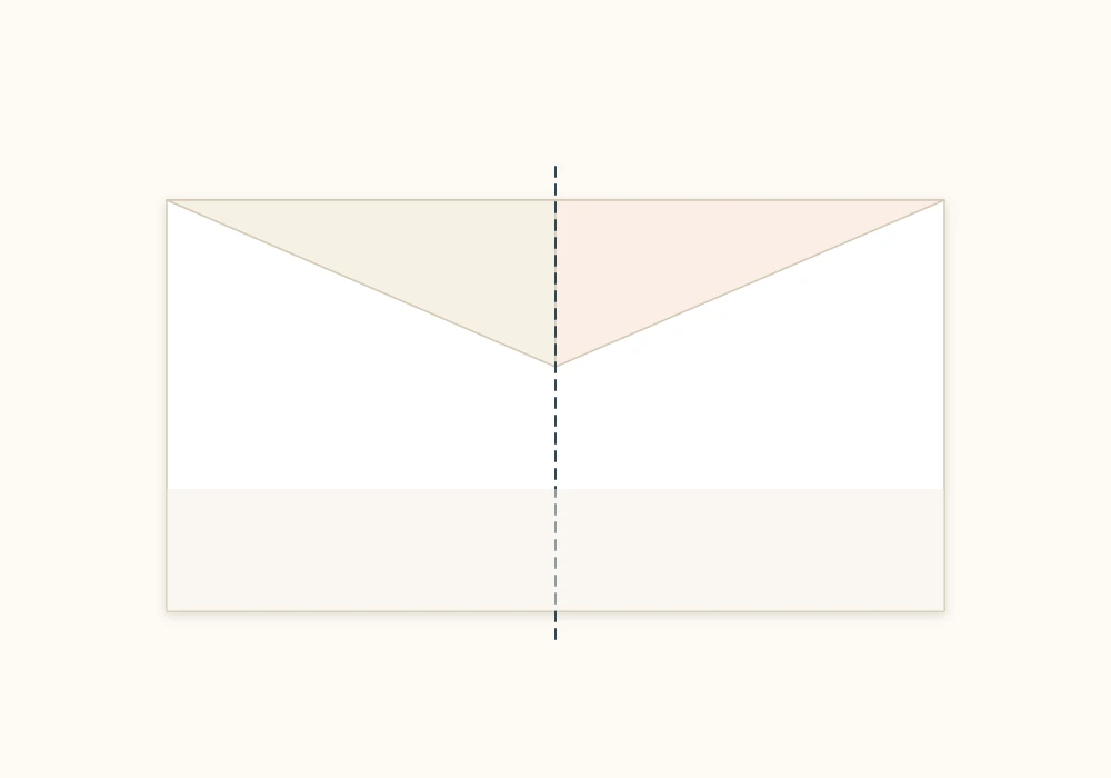 Paper with the top corners folded to the center and a straight band left along the bottom